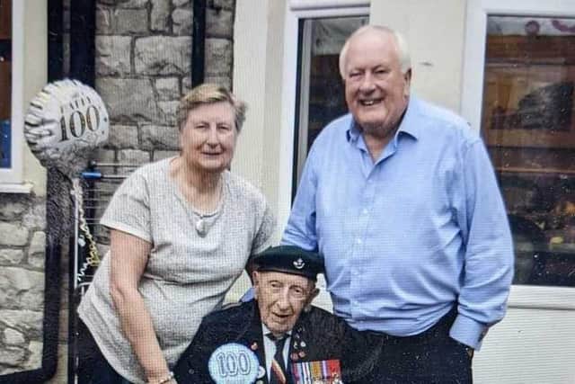 Reg Charles with his daughter and son, Sheila and Ian, on his 100th birthday