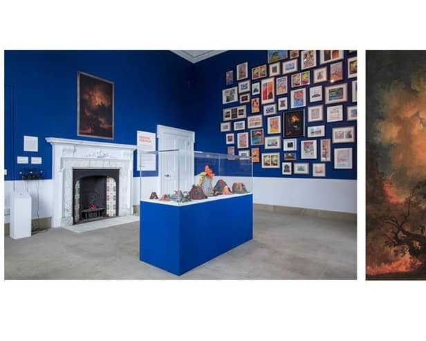 Left: The Sensing Vesuvius exhibition at Compton Verney. Right: Pierre-Jacques Volaire’s dramatic depiction of Vesuvius Erupting at Night (1770s). Pictures courtesy of Compton Verney.