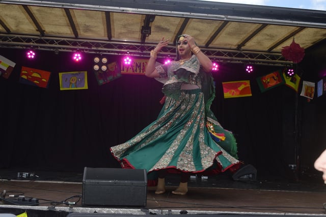 One of the acts on stage at Warwickshire Pride in Leamington. Photo by Leanne Taylor