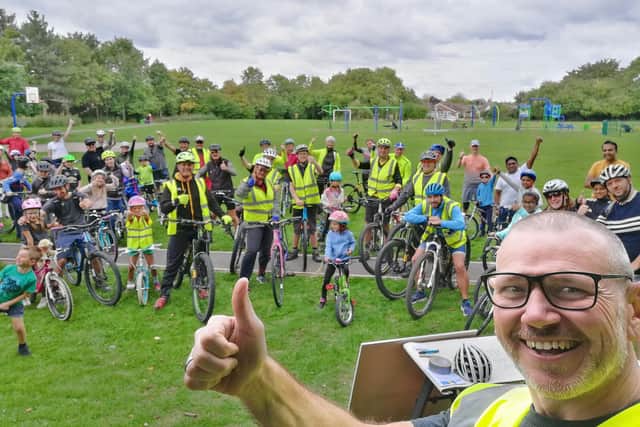 Simon was joined by 70 people for the 'kidical mass' ride in Whitnash. Photo supplied