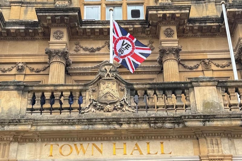 The VE Day 80th Anniversary flag at Leamington Town Hall, which was raised on Thursday morning (May 8).