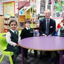 Headmaster, Joe Thackway, is pictured with Reception pupils from Crescent School