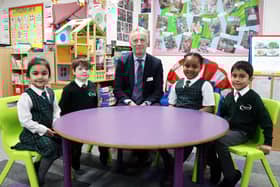 Headmaster, Joe Thackway, is pictured with Reception pupils from Crescent School
