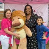 Rachel Ollerenshaw and Alison Hammond pictured with charity mascot Olly The Brave. Photo supplied