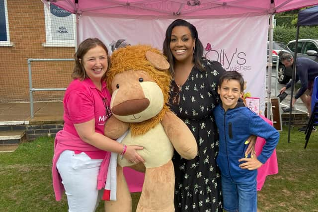 Rachel Ollerenshaw and Alison Hammond pictured with charity mascot Olly The Brave. Photo supplied