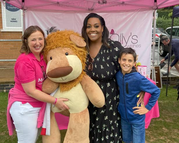 Rachel Ollerenshaw and Alison Hammond pictured with charity mascot Olly The Brave. Photo supplied