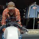 Carl Harris of Vice Motorcycles in Leamington working on the custom motorcycle.
