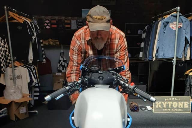 Carl Harris of Vice Motorcycles in Leamington working on the custom motorcycle.