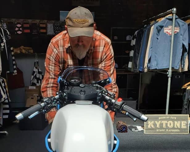 Carl Harris of Vice Motorcycles in Leamington working on the custom motorcycle.