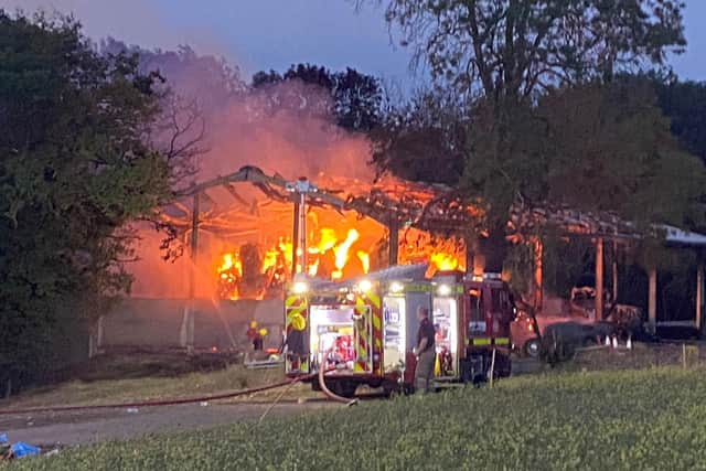 Firefighters tackled a blaze involving straw and agricultural machinery near Wellesbourne last night (Monday July 18). Photo by Wellesbourne Fire Station