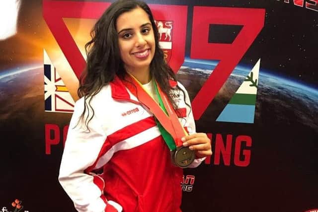 Warwick athlete Karenjeet Kaur Bains when she was crowned Commonwealth women’s junior under-63kg champion in St Johns, Canada in 2019. Photo supplied to the Courier in 2019