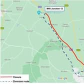 A map showing the stretch of motorway affected and the diversion route