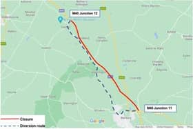 A map showing the stretch of motorway affected and the diversion route