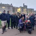 The walking team with their welcoming party at Warwick Castle in 2022. Photo supplied