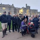The walking team with their welcoming party at Warwick Castle in 2022. Photo supplied