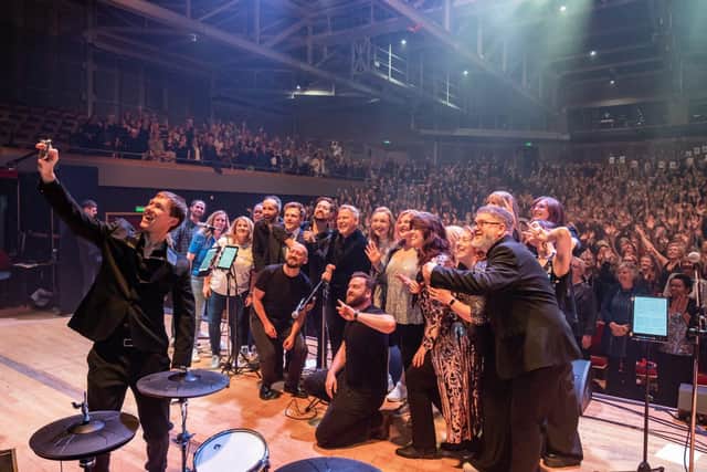 Caroline Redman Lusher and Rock Choir Leaders on Stage at Warwick Arts Centre