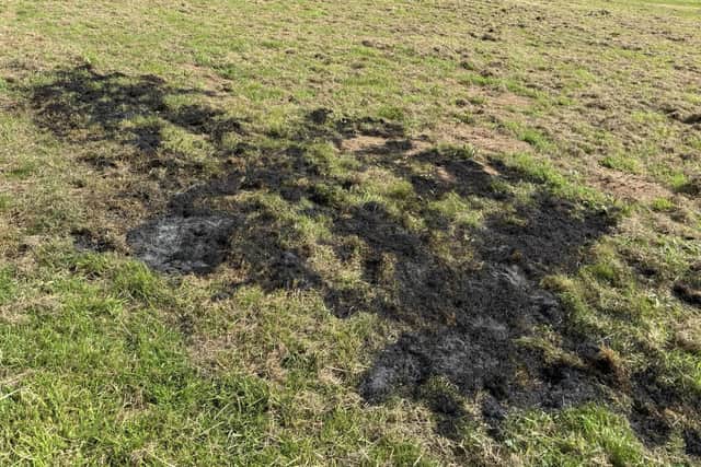 The grass fire caused by children in Abbey Fields today (Monday). Photo: Kenilworth Fire Station.