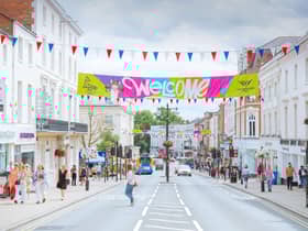 A welcome banner for the  Birmingham 2022 Commonwealth Games in Leamington town centre. Picture by Jamie Gray.