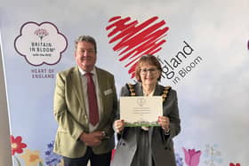 The Mayor of Leamington Cllr Sarah Boad accepted the Heart of England in Bloom Gold Award on behalf of the town at the Three Counties Showground in Malvern today (Thursday October 22). Picture supplied.