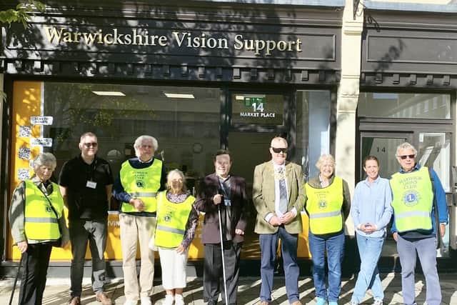 The Warwick Lions with Warwickshire Vision Support marked World Sight Day by leading the Mayor of Warwick, Councillor Simon Pargeter, around the streets of Warwick wearing visual impairing glasses, in order to draw attention to the difficulties that people with impaired vision experience on a daily basis. Photo supplied