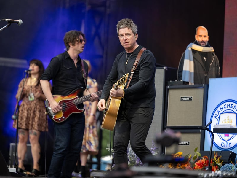 Noel Gallagher’s High Flying Birds (and Pep) on stage at Warwick Castle on Sunday, July 21. Photo by David Jackson.