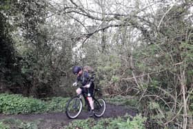 Paddy Doyle negotiates a muddy footpath.