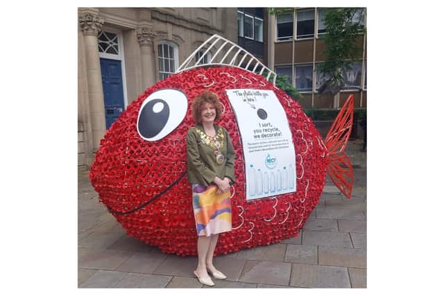 The Mayor of Warwick, Councillor Jackie D’Arcy, with the fish. Photo supplied