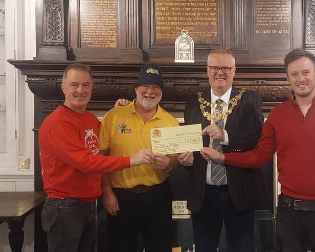 Warwick's first PubFest event helped raise more than £2,000 for the mayor's chosen charity. Left to right shows: Tim Maccabee, Graham Fulford, the Mayor of Warwick, Cllr Simon Pargeter and Adam Dudley. Photo supplied