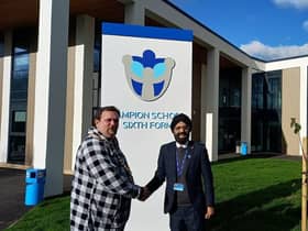 Lemington Mayor Cllr Nick Wilkins at Campion School  in Leamington promoting his PJ Day fundraising event for the LWS Night Shelter. Picture supplied.