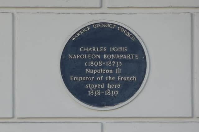 Heritage sign on the façade of Louis Napoleon’s house in Leamington