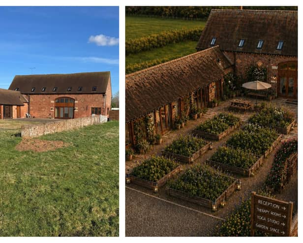 Leamington-based group The Esther Project, which works with vulnerable women, is set to open a new countryside retreat – and it needs the public’s help to get the doors open. Left shows the site currently looks and right shows an AI generated image of what the site will look like. Photos supplied by The Esther Project