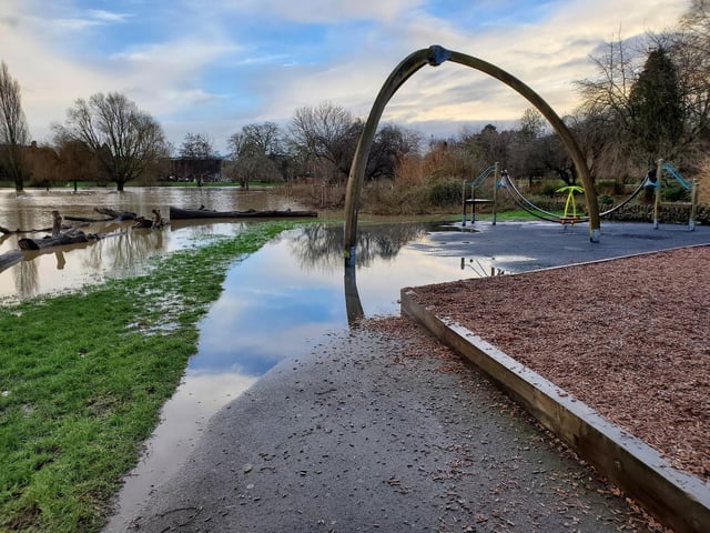 St Nicholas Park in Warwick after Storm Henk.