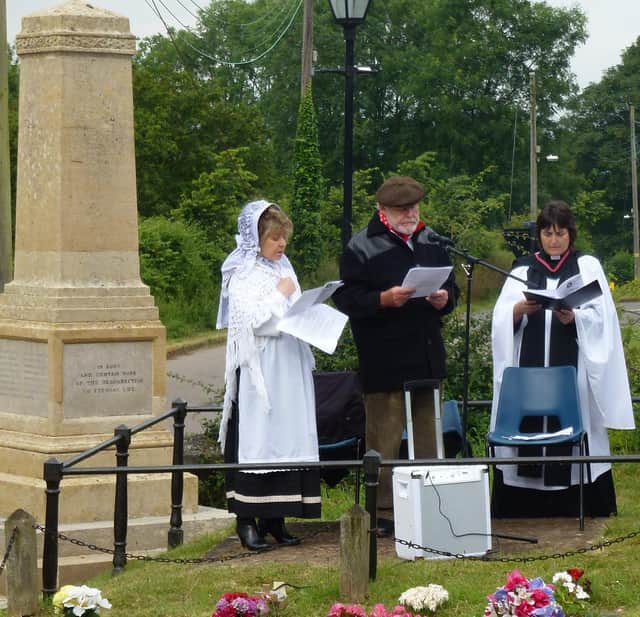 Timothy West, Prunella Scales and Rev Sarah Brown at the memorial in 2014. Picture: Tim Coghlan.