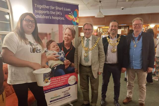 Morrisons community champion Alex Pearson with the Mayor of Leamington Alan Boad, the Mayor of Warwick Oliver Jacques, and the Mayor of Whitnash Simon Button. Photo supplied