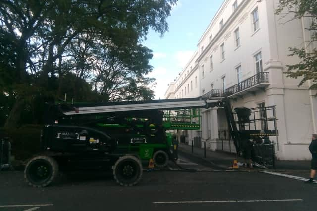 Filming of the ITV drama Three Little Birds written by Sir Lenny Henry has been taking place at Clarendon Square in Leamington this week. Credit: Jeremy Sleath.