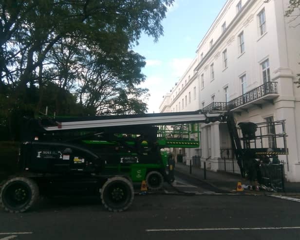 Filming of the ITV drama Three Little Birds written by Sir Lenny Henry has been taking place at Clarendon Square in Leamington this week. Credit: Jeremy Sleath.