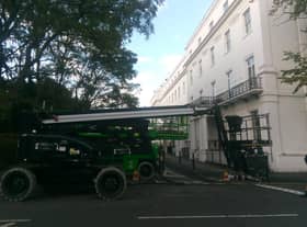 Filming of the ITV drama Three Little Birds written by Sir Lenny Henry has been taking place at Clarendon Square in Leamington this week. Credit: Jeremy Sleath.