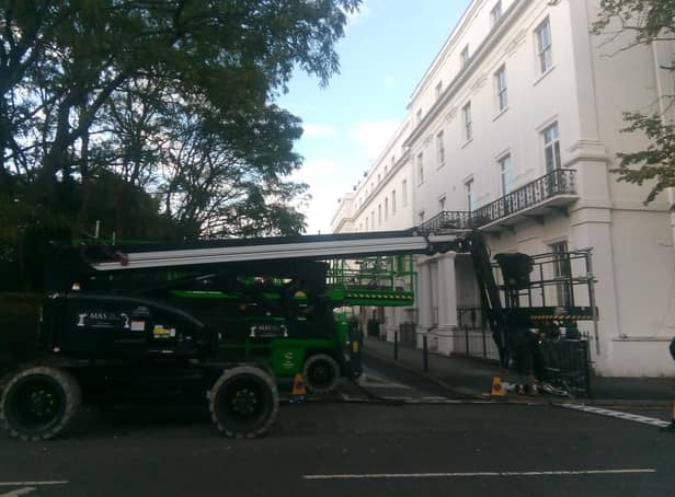 Filming of the ITV drama Three Little Birds written by Sir Lenny Henry has been taking place at Clarendon Square in Leamington this week. Credit: Jeremy Sleath.