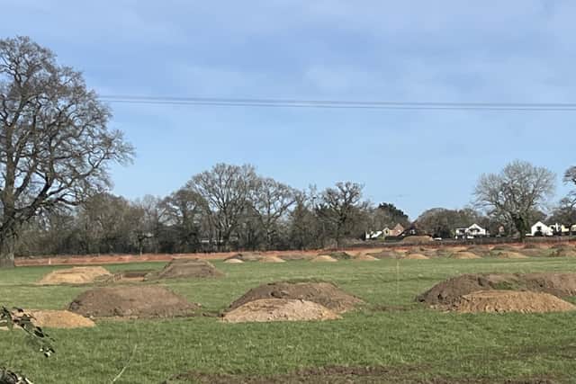 The view from Coventry Road in Dunchurch towards Alwyn Road in Bilton when archaeological trench work was going on in February this year as part of the link road application.