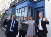 Caption: From the left, Martin Nwangwa (CWLEP Growth Hub), Steve Cooper and Fran Scott (Forget Me Not café) and David Owen (CWRT). Picture submitted.