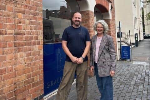 Leamington Rotarian Linda John with Darren Smith from the Grace & Vine bar. Picture supplied.