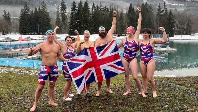 Neil Curtis, third from the left, with his Great Britain team mates at the International Ice Swimming Association (IISA) 5th World Championship -  in Samoens, France. Picture submitted.