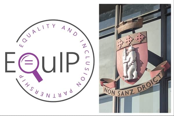 The logos of Equality and Inclusion Partnership, known as EQuIP, and Warwickshire County Council.