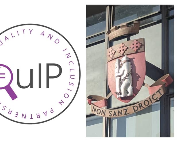 The logos of Equality and Inclusion Partnership, known as EQuIP, and Warwickshire County Council.