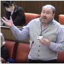 Green Party Councillor Will Roberts speaking in the chamber at a Warwickshire County Council meeting. Photo supplied