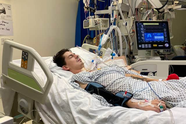 David in hospital after the crash. Picture supplied.