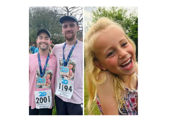 Ryan Clarke on the right (running the London marathon) and Mike Hudson on the left (participates in other runs in Neive's memory). Right: Neive Warwick. Pictures supplied