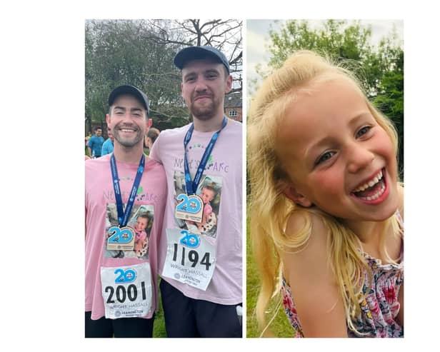 Ryan Clarke on the right (running the London marathon) and Mike Hudson on the left (participates in other runs in Neive's memory). Right: Neive Warwick. Pictures supplied