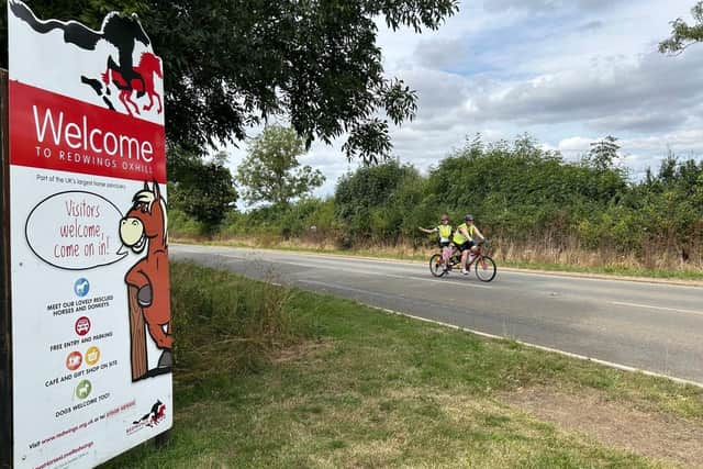 Isabel Wright cycled 196 miles, 14 times around the 14-mile circuit at Redwings Oxhill Visitor Centre in Warwickshire. Family, friends and supporters took turns to pilot the tandem for Izzy during the fundraiser. Photo supplied