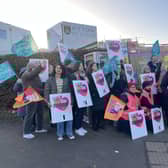 The NEU picket line outside Myton School this morning. Picture courtesy of the Warwick and Leamington Labour Party Forum.